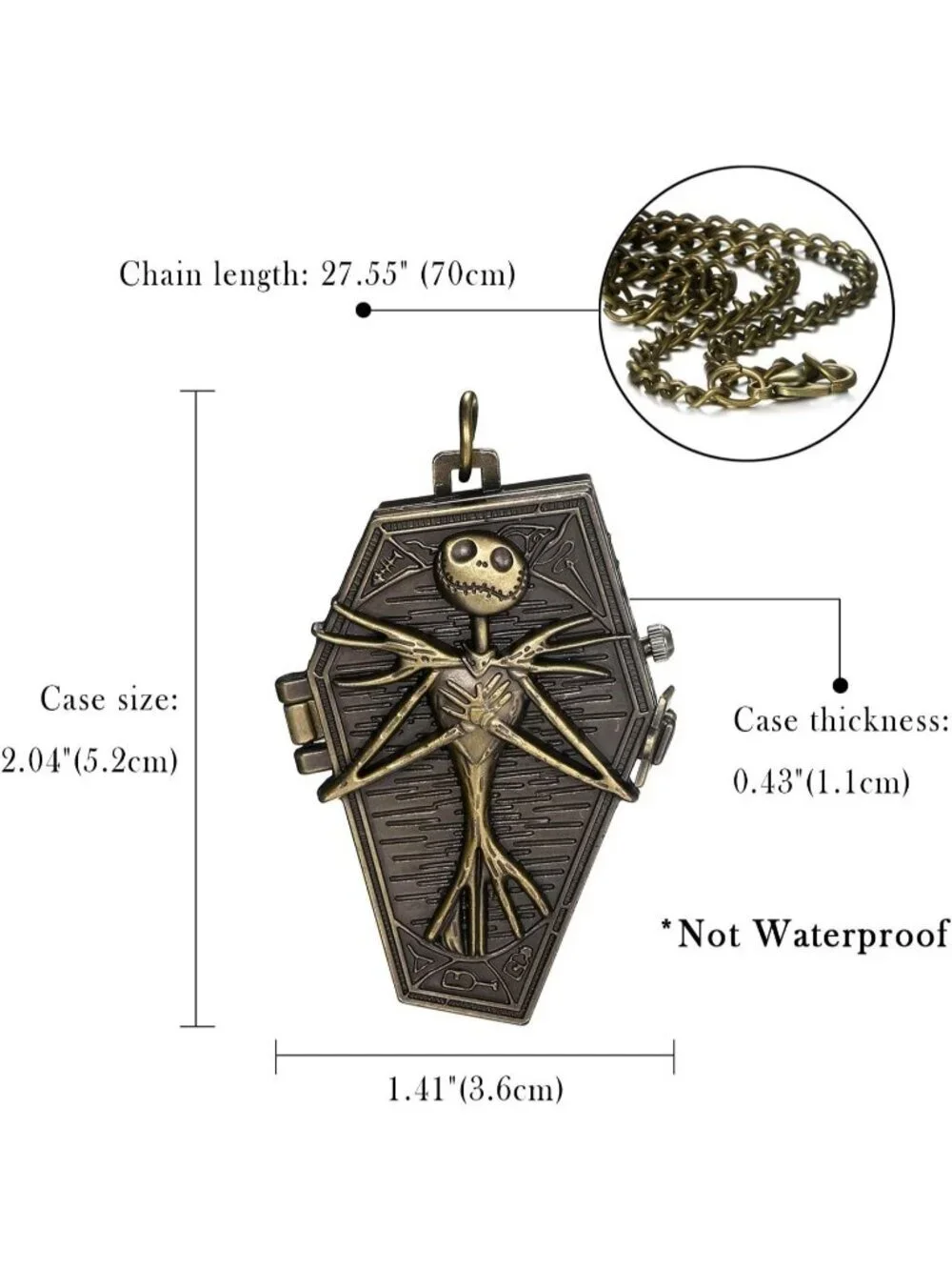 Men's Black Quartz Vintage Novelty Skull Skeleton Christmas Pocket Square Watch